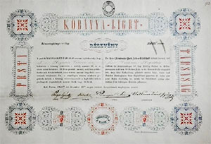Pesti Kőbánya Liget Társaság részvény 50 forint 1851