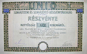 Unió Színházüzemi és Színházépítő Részvénytársaság részvény 200 korona 1920