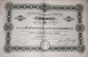 Sifok Balatonfrd Rszvnytrsasg rszvny 100 forint 1892