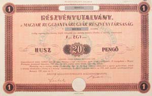 Magyar Ruggyantaárugyár Részvénytársaság részvényutalvány 20 pengő 1946