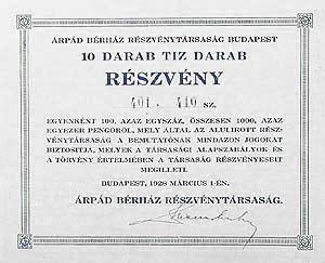 Árpád Bérház Részvénytársaság 1000 pengő 1928