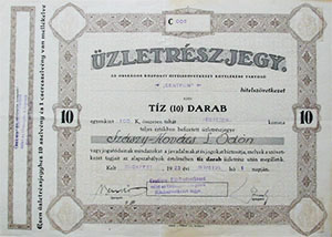 Centrum Hitelszövetkezet üzletrészjegy 10x100 korona 1923