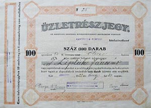 Jánoshidai Községi Hitelszövetkezet üzletrészjegy 100x50 korona 1923