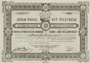 Kassai (Kosicei) Zsidó Hitelszövetkezet 100 korona 1926