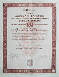 Magyar Tanítók Országos Takarék- és Hitelszövetkezete üzletrész 258 korona 1906