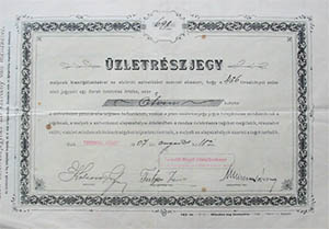 Torontál-Szigeti Hitelszövetkezet üzletrészjegy 50 korona 1907