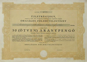 Országos Földhitelintézet üzletrészjegy 50 aranypengő 1936