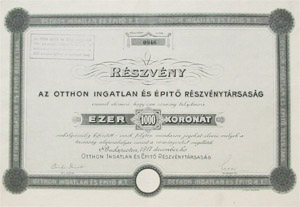 Otthon Ingatlan és Építő Részvénytársaság 1000 korona 1917