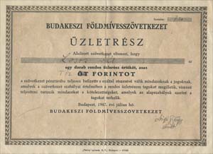 Budakeszi Földmíveszszövetkezet üzletrész 5 forint 1947