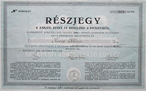 Budapesti Korcsolyázó Egylet részjegy 8 angol font 13 shilling 4 penny 1926