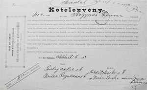 Első Szent-Tamási Szerb Kölcsönös Segélyző és Takarékpénztári Egylet mint Szövetkezet kötelezvény 400 korona 1903
