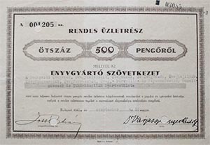 Enyvgyártó Szövetkezet rendes üzletrész 500 pengő 1943