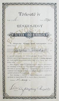 Eötvös-Alap Országos Tanítói Segélyegyesület részesjegy 50 korona 1908