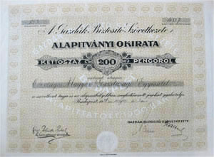 Gazdák Biztosító Szövetkezete alapítványi okirat 200 pengő 1926