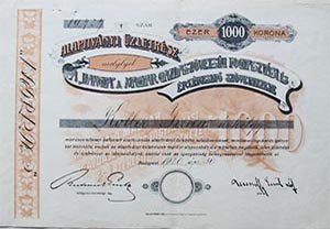 Hangya a Magyar Gazdaszövetség Fogyasztási és Értékesítési Szövetkezete alapítványi üzletrész 1000 korona 1920