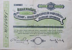 Hangya a Magyar Gazdaszövetség Fogyasztási és Értékesítési Szövetkezete alapítványi 100 korona 1922