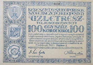Keresztény Szabóiparosok Szövetkezete Budapesten üzletrész 100 korona 1920