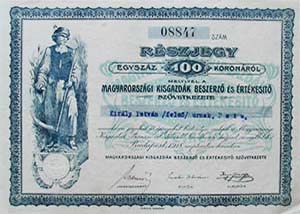 Magyarországi Kisgazdák Beszerző és Értékesítő  részjegy 100 korona 1918