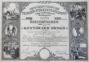 Országos Magyar Tejszövetkezeti Központ Mint Szövetkezet Mint Szövetkezet üzletrészjegy 1000x2 2000 pengő 1942