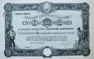 Pannonia Keresztény Fogyasztási Szövetkezet összevont üzletrész 500 korona 1920