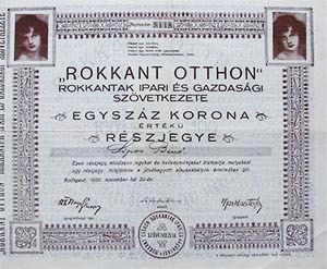 &quot;Rokkant Otthon&quot; Rokkantak Ipari és Gazdasági Szövetkezete részjegy 100 korona 1920