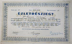 Szovátafürdő Birtokossági Szövetkezet üzletrészjegy 200 pengő 1943 Szováta