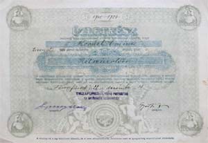 Tiszafüredi Hangya Fogyasztási és Értékesítő Szövetkezet üzletrész 750 korona 1922