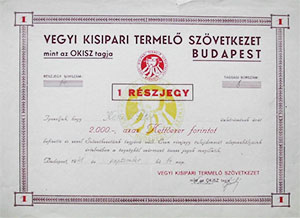 Vegyi Kisipari Termelő Szövetkezet részjegy 2000 forint 1948