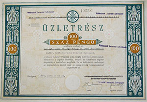 Vizitársulatok Beszerzési Szövetkezete üzletrész 100 pengő 1944