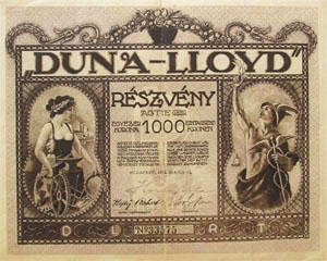 Duna-Lloyd Részvénytársaság részvény 1000 korona 1922