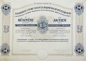 Nagybátony-Újlaki Egyesült Iparművek Részvénytársaság részvény 10x15 150 pengő 1928