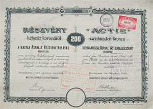 Magyar Asphalt Részvénytársaság 200 korona 1920