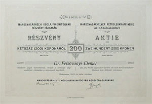 Marosvásárhelyi Kőolajfinomítógyár Részvénytársaság 200 korona 1918