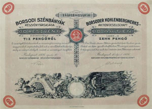 Borsodi Szénbányák Részvénytársaság részvény 100 pengő 1926