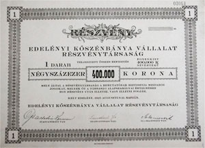 Edelényi Kőszénbánya Vállalat Részvénytársaság részvény 400000 korona 1925 Edelény