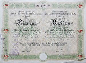 Felsőmagyarországi Bánya- és Kohómű Részvénytársaság 250 pengő 1926
