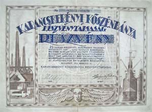 Karancsberényi Kőszénbánya Részvénytársaság részvény 25x1000 25000 korona 1923