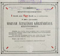 Magyar Általános Kőszénbánya Részvénytársaság részvényelismervény 200 pengő 1946