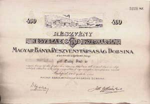 Magyar Bánya Részvénytársaság Dobsina 400 korona 1908