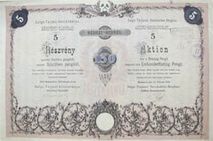 Salgó-Tarjáni Kőszénbánya Részvény-Társulat részvény 5x30 pengő 1935