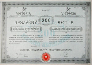 Victoria Kőszénbánya Részvénytársaság részvény 200 korona 1894
