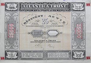Atlantica Trust részvény 25x1000 25000 korona 1923