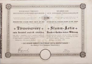 Bács-Bodrogh Vármegyei Helyi Érdekű Vasutak Részvénytársaság törzsrészvény 100 forint 1889