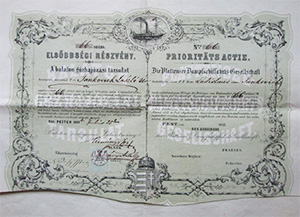 Balaton Gőzhajózási Társulat elsőbbségi részvény 150 forint 1857