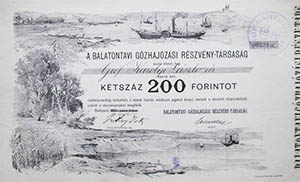 Balatoni Hajózási Részvénytársaság 200 forint 1888 / 1891