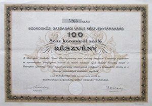 Bodrogközi Gazdasági Vasút Részvénytársaság 100 korona 1912