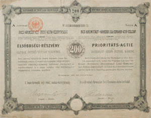Brassó-Háromszéki Helyi Érdekű Vasutak Részvénytársaság elsőbbségi részvény 200 forint 1890