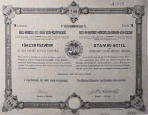 Brassó-Háromszéki Helyi Érdekű Vasutak Részvénytársaság törzsrészvény 200 forint 1890