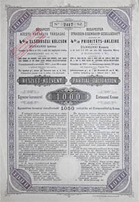 Budapesti Közúti Vaspálya-Társaság kotveny 1000 korona 1895