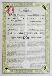 Budapesti Közúti Vaspálya-Társaság kotveny 1000 korona 1912